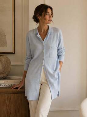 Arlotta 100% Cashmere Blue Longline Cardigan Sweater Small Quiet Luxury